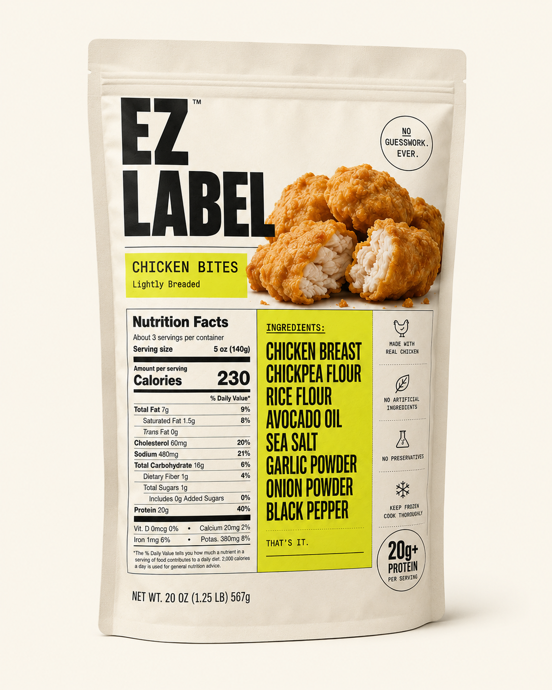 Concept package of EZ Label lightly breaded chicken bites